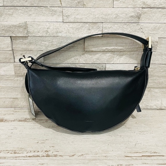 ALLSAINTS Half Moon Eyelet Shoulder Crossbody Bag Black 100% Lamb Leather NEW - Picture 16 of 16